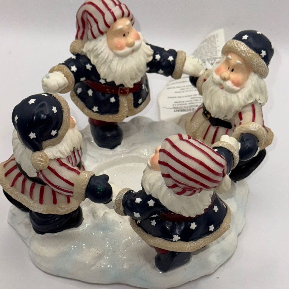 Home interiors, dancing patriotic Santa Claus votive holder